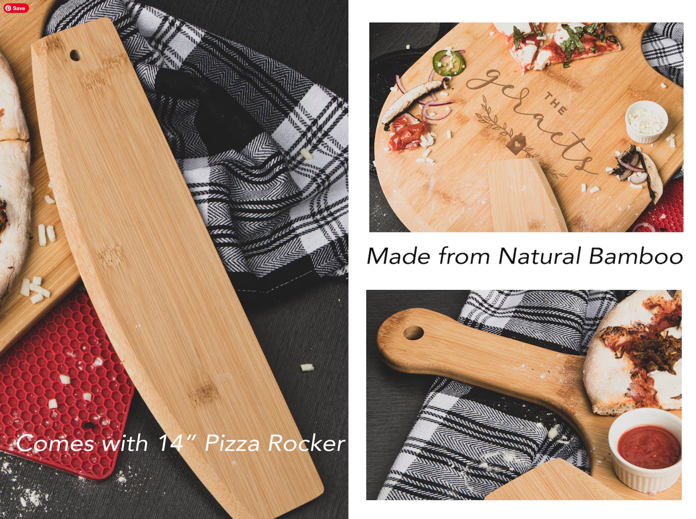 Accessories - Personalized Bamboo Pizza Peel L22"xW14"xT0.5" - MY3-5050