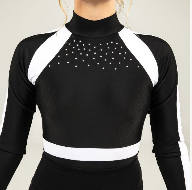 Long Sleeve Metallic Rhinestone Leotard - AC6580TH