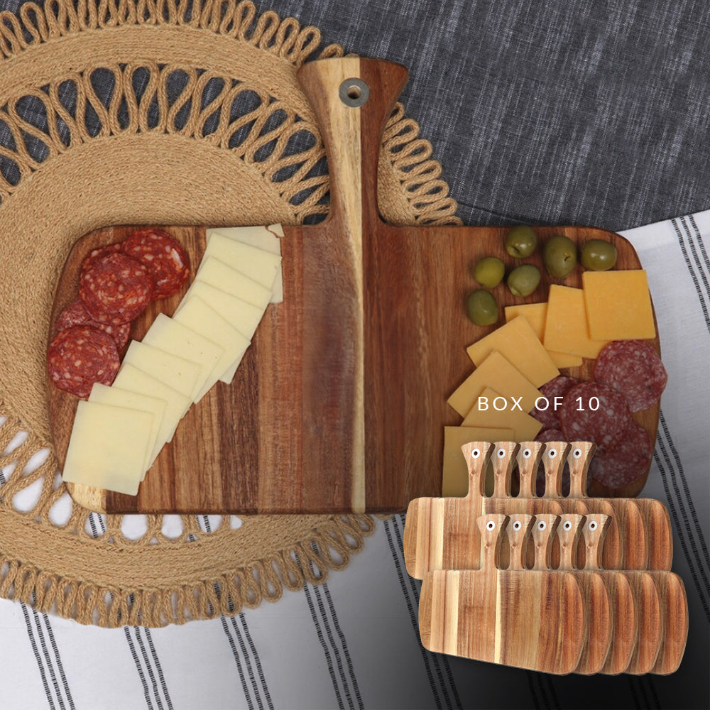 Acacia cutting board with handle: Box of 10-The Teehive